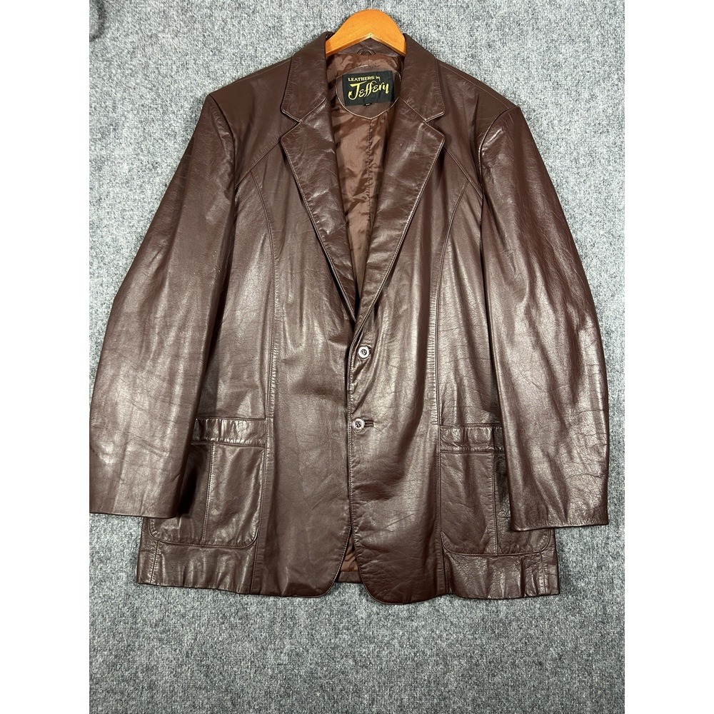 Leathers by Jeffery Men's Brown Leather Blazer 50L Two Button Sport Coat